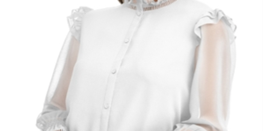 Blusa Calvin Klein Feminina Chiffon com Babados, Branca, Tamanho Grande