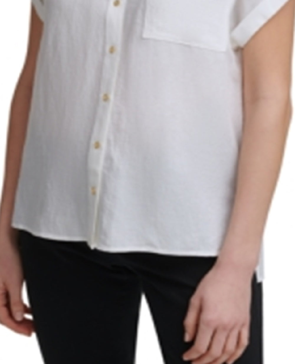 Camisa Calvin Klein Feminina Manga Curta com Botões e Linho Branca Tamanho Médio