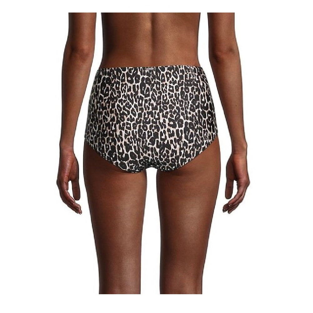 Calvin Klein Calcinha de Biquíni Feminina Cintura Alta Plissada com Estampa Animal e Maiô Preto Tamanho Médio