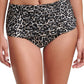 Calvin Klein Calcinha de Biquíni Feminina Cintura Alta Plissada com Estampa Animal e Maiô Preto Tamanho Médio