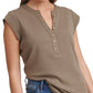 Calvin Klein Feminino Manga Curta Henley Verde Tamanho Médio