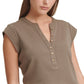Calvin Klein Feminino Manga Curta Henley Verde Tamanho P