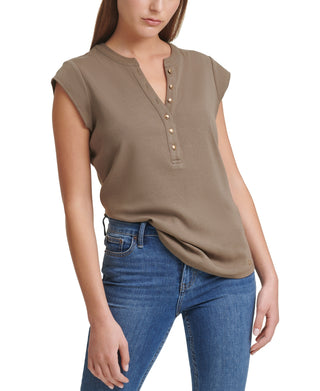 Calvin Klein Women's Cap Sleeve Henley Green Size Small