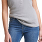 Calvin Klein Manga Curta Henley Cinza Feminino Tamanho Grande