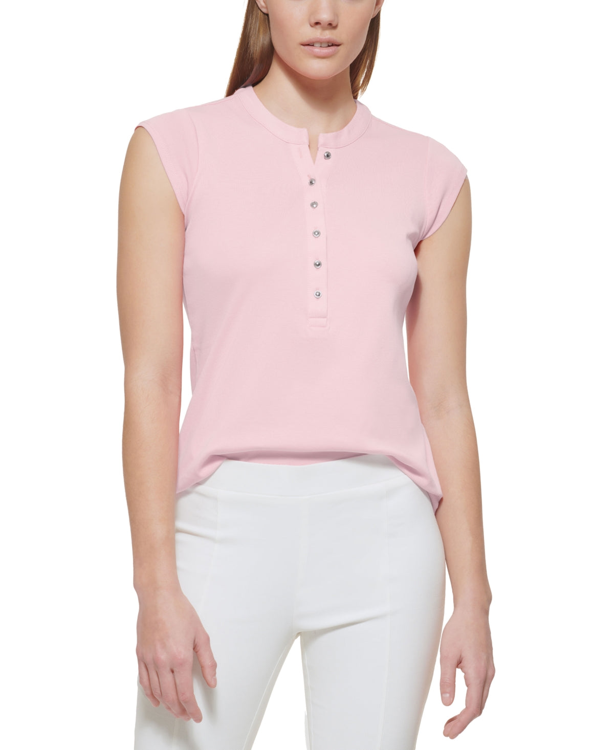 Calvin Klein Feminino Manga Curta Henley Rosa Tamanho X-G