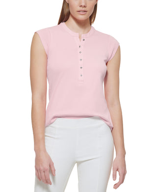 Calvin Klein Women's Cap Sleeve Henley Pink Size X-Large