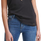 Calvin Klein Feminino Manga Curta Henley Preto Tamanho Médio
