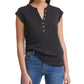 Calvin Klein Feminino Manga Curta Henley Preto Tamanho Médio