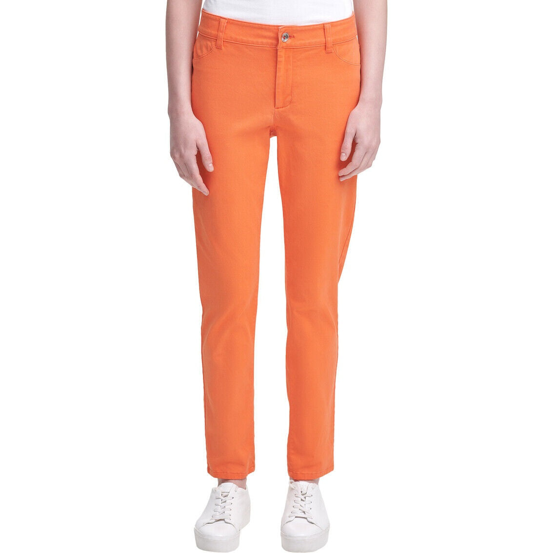 Calça Calvin Klein Feminina Sarja de Algodão Elástico Laranja Tamanho 4