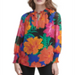 Blusa Calvin Klein Feminina Estampada com Amarração no Pescoço, Preta, Tamanho Grande