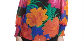 Blusa Calvin Klein Feminina Estampada com Amarração no Pescoço, Preta, Tamanho Grande