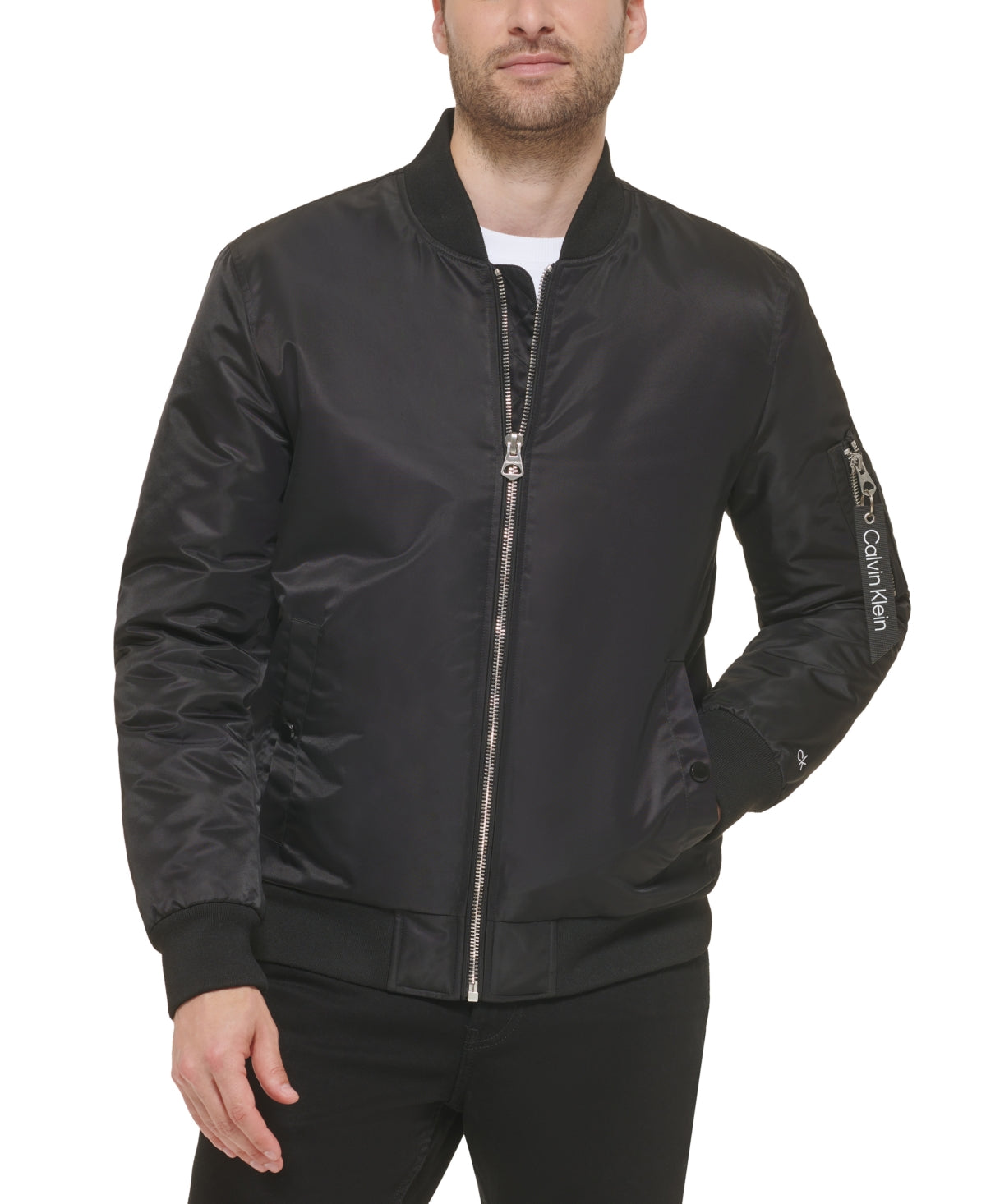 Jaqueta bomber masculina Calvin Klein Classic Ma 1 Nylon preta tamanho grande