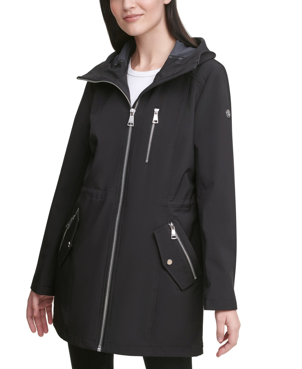Calvin Klein Anorak Feminino com Capuz e Capa de Chuva Preta Tamanho X-S
