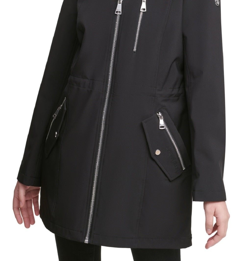 Calvin Klein Anorak Feminino com Capuz e Capa de Chuva Preta Tamanho X-S