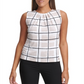 Blusa de malha Calvin Klein feminina com pregas e decote em V, branca, tamanho pequeno médio