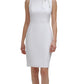 Vestido formal feminino Calvin Klein, justo, sem mangas, com zíper, gola alta, acima do joelho, branco, tamanho 12