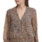 Blusa Calvin Klein Feminina Estampada Amarrada na Cintura, Marrom, Tamanho X-S