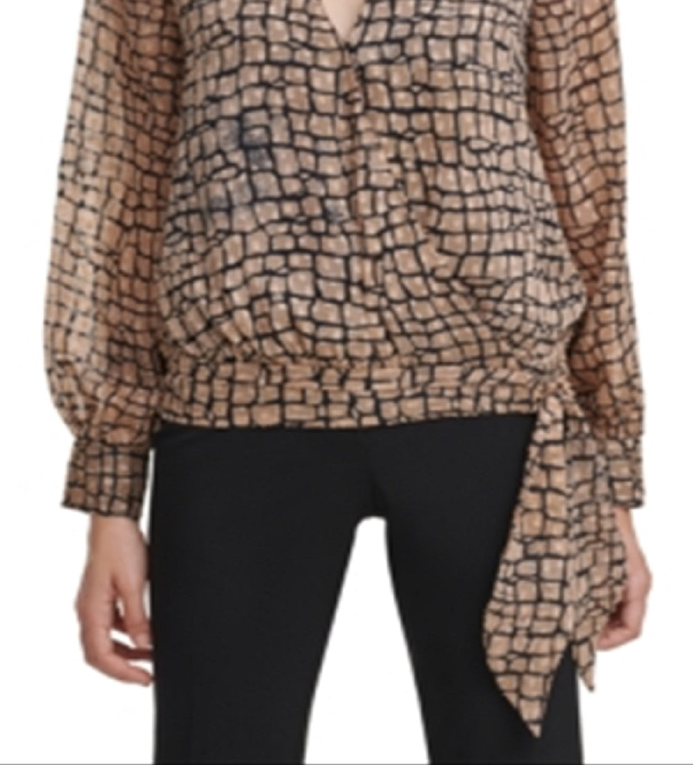 Blusa Calvin Klein Feminina Estampada Amarrada na Cintura, Marrom, Tamanho X-S
