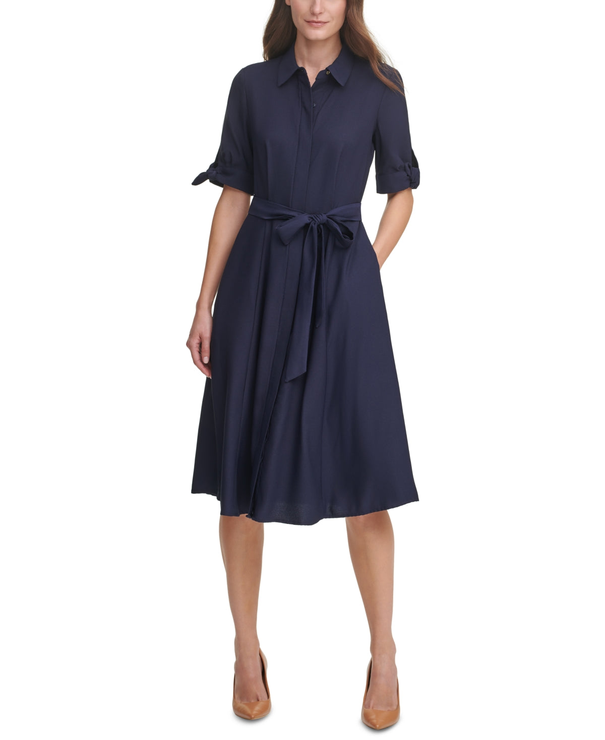 Calvin Klein Vestido Midi Feminino Azul Tamanho 10