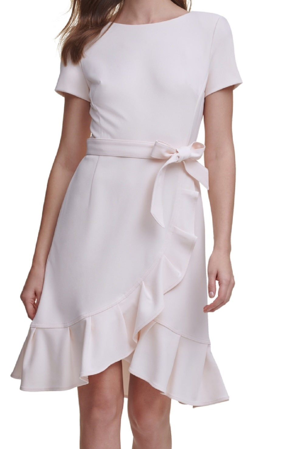 Vestido Calvin Klein Feminino em Crepe com Babados e Bainha Tulipa Rosa Tamanho 14