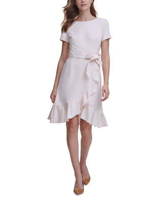 Calvin Klein Women's Ruffled Tulip Hem Crepe Dress Pink Size 14