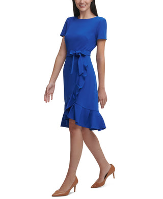 Calvin Klein Women's Ruffled Tulip Hem Crepe Dress Blue Size 16