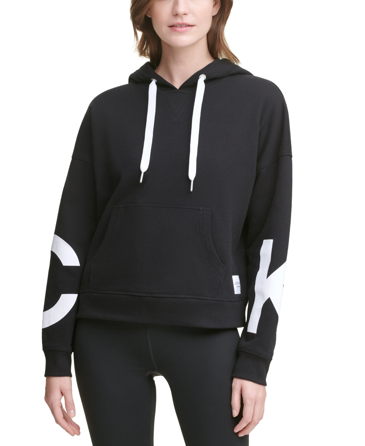 Calvin Klein Jumbo Logo Fleece Hoodie Feminino Preto Tamanho Médio