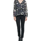 Blusa feminina Calvin Klein estampada com babados e estampa de babados, preta, tamanho X-S