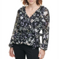 Blusa feminina Calvin Klein estampada com babados e estampa de babados, preta, tamanho X-S