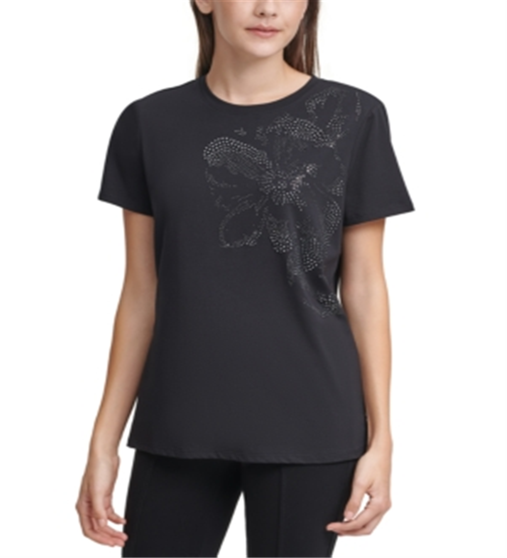 Camiseta Calvin Klein Floral Embelezada Preta Tamanho GG