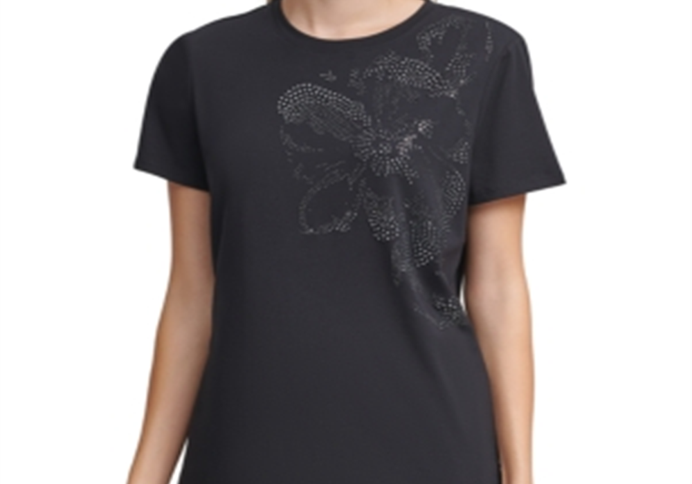 Camiseta Calvin Klein Floral Embelezada Preta Tamanho GG