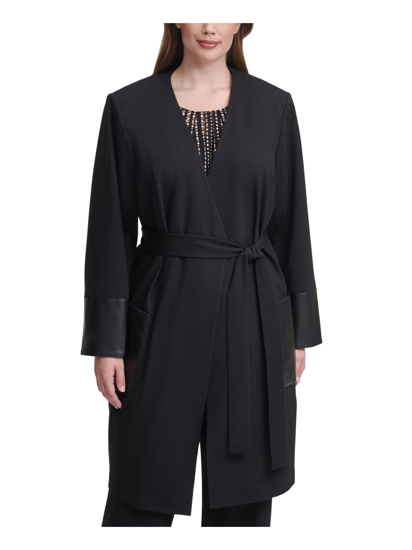 Calvin Klein Jaqueta Feminina Plus de Couro Sintético com Bolso e Topper Preta Tamanho 16W