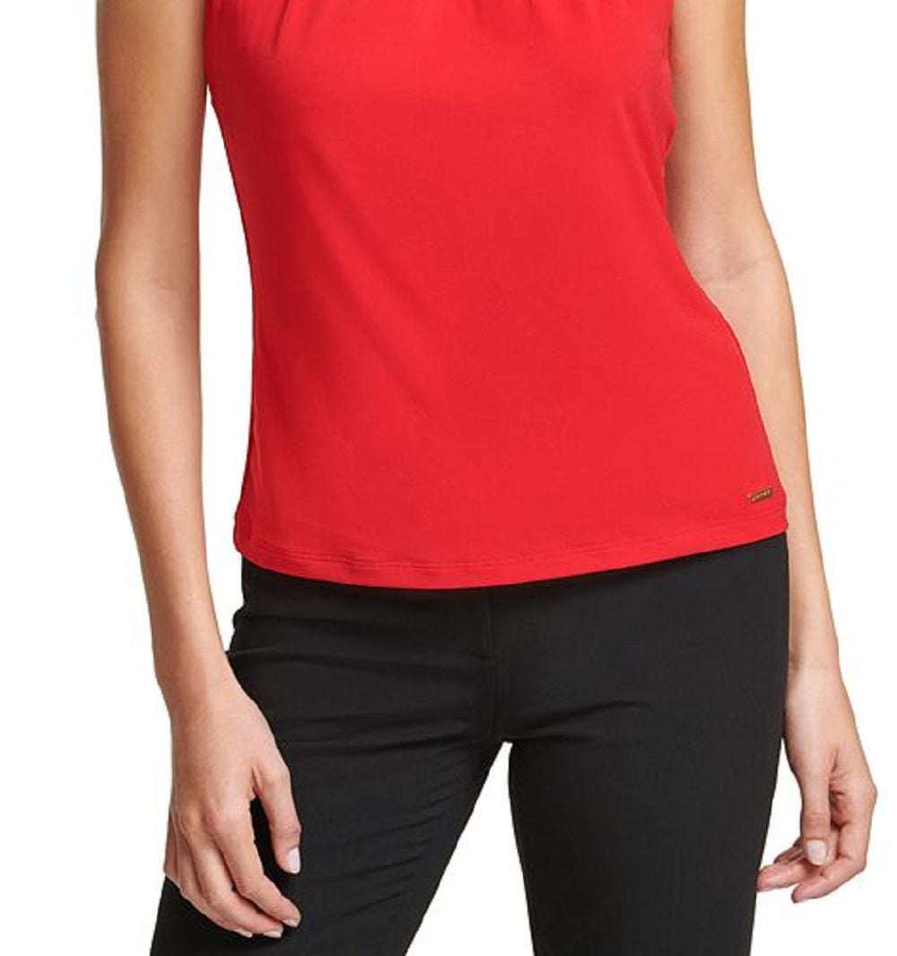 Blusa plissada sem mangas Calvin Klein feminina vermelha tamanho pequeno pequeno