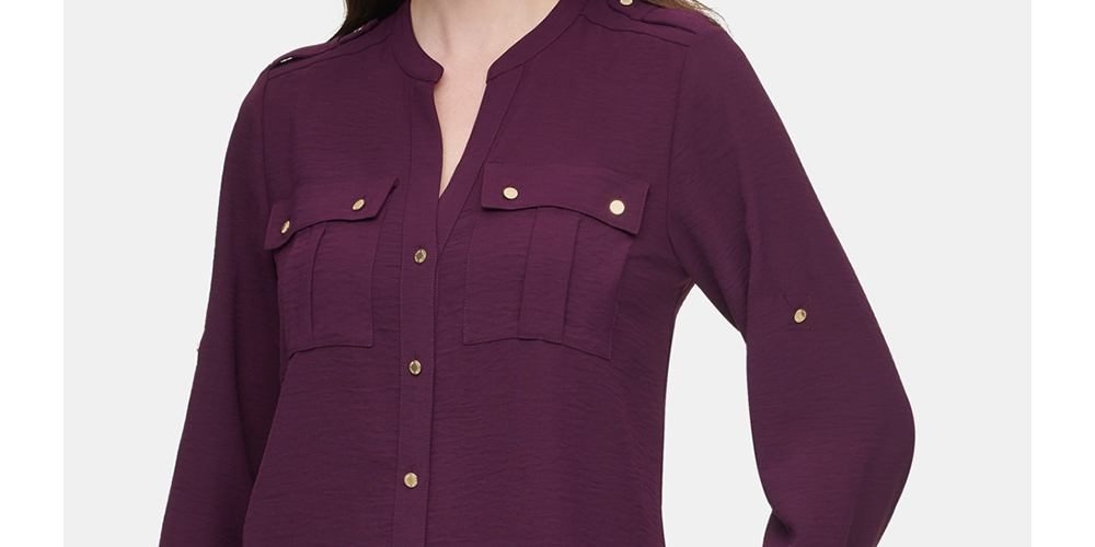 Blusa Calvin Klein Feminina Texturizada Roll Tab Roxa Tamanho Médio