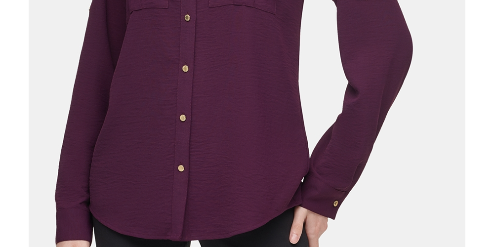 Blusa Calvin Klein Feminina Texturizada Roll Tab Roxa Tamanho Médio