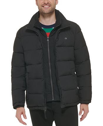Calvin Klein Jaqueta Masculina Puffer com Conjunto de Detalhes de Babador Preta Tamanho G