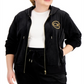 Calvin Klein Moletom com capuz feminino com zíper e logotipo de veludo, preto, tamanho 1X