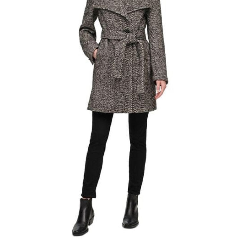 Calvin Klein Casaco Feminino Assimétrico com Cinto Preto Tamanho M