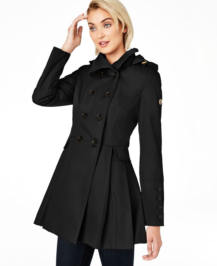 Calvin Klein Capa de chuva feminina resistente à água, com capuz e abotoamento duplo, preta, tamanho grande