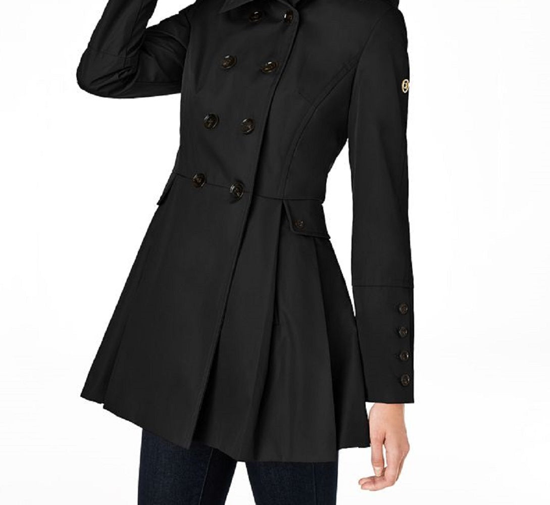 Calvin Klein Capa de chuva feminina resistente à água, com capuz e abotoamento duplo, preta, tamanho grande