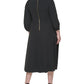 Vestido midi feminino Calvin Klein com ombros bufantes, preto, tamanho 16W