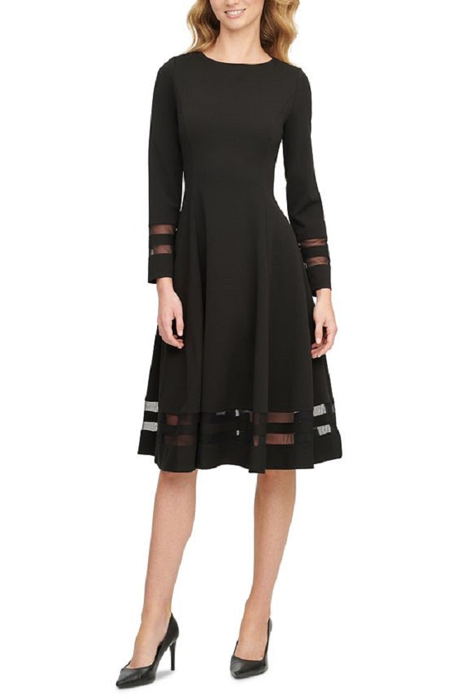 Vestido Calvin Klein Feminino Manga Longa Gola Redonda Gola Redonda Abaixo do Joelho Preto Tamanho 12