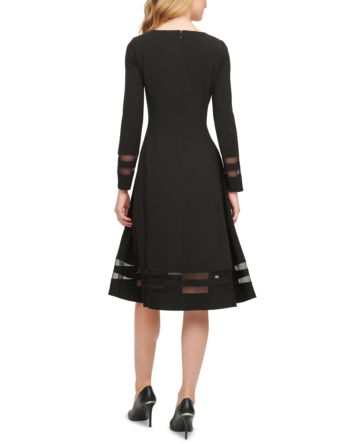Vestido Calvin Klein Feminino Manga Longa Gola Redonda Gola Redonda Abaixo do Joelho Preto Tamanho 12