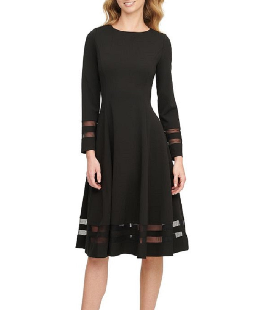 Vestido Calvin Klein Feminino Manga Longa Gola Redonda Gola Redonda Abaixo do Joelho Preto Tamanho 12