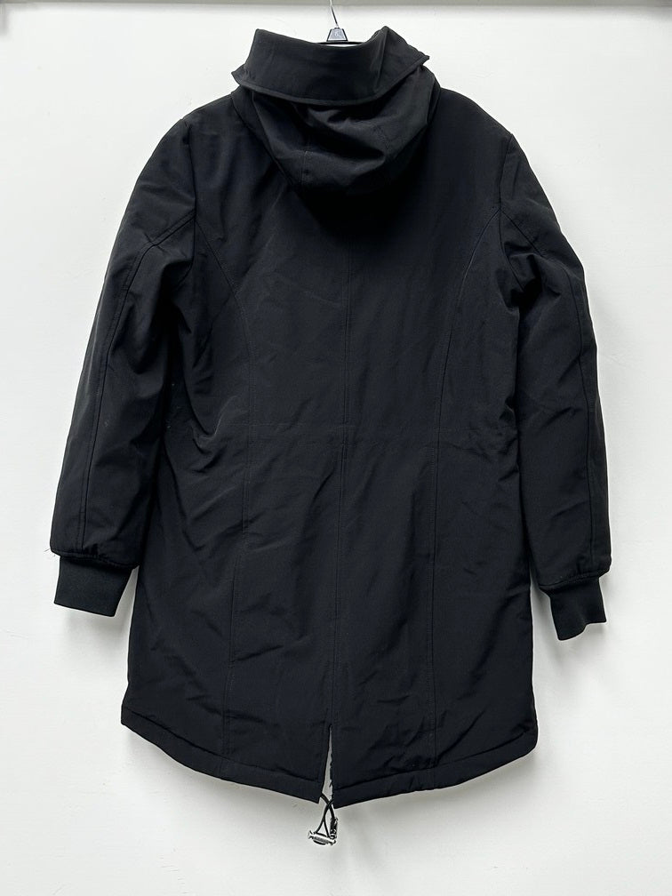 Calvin Klein Feminino Petite Fleece-Forrado Anorak com Capuz Capa de Chuva Preta Tamanho Petite XXS