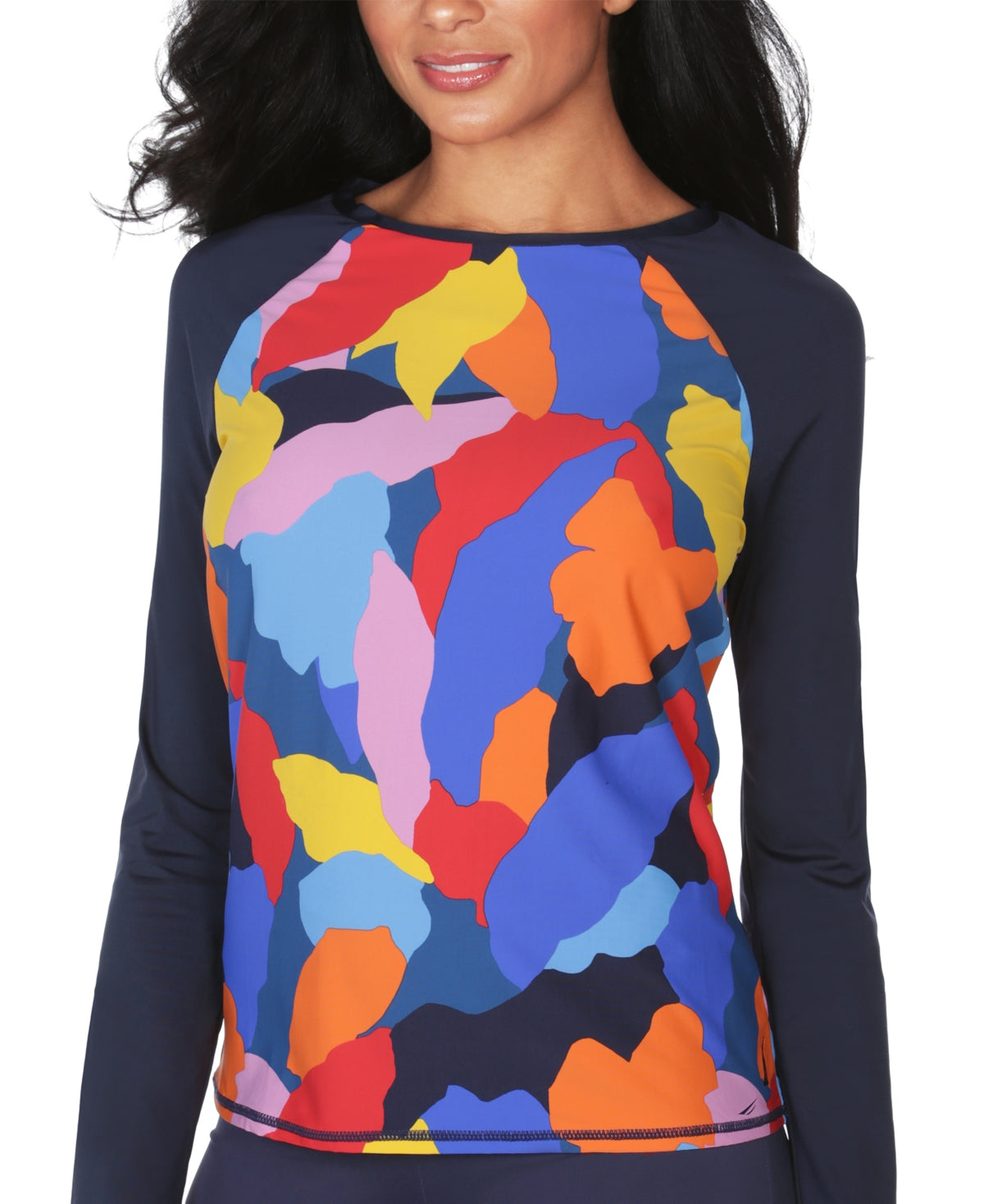 Maiô Nautica Feminino Estampado Rash Guard Azul Tamanho Grande