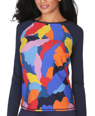 Maiô Nautica Feminino Estampado Rash Guard Azul Tamanho Grande