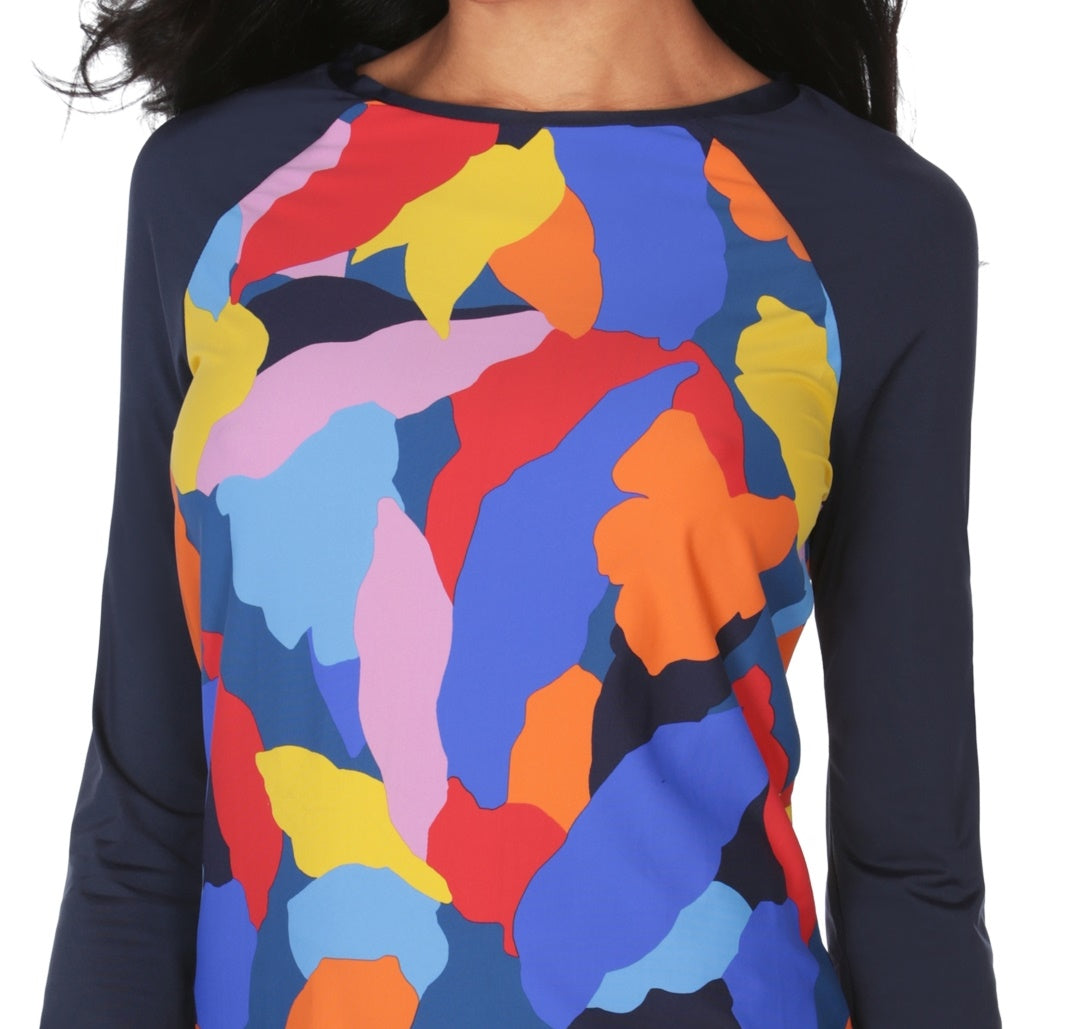 Maiô Nautica Feminino Estampado Rash Guard Azul Tamanho Grande