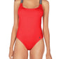 Maiô feminino Nautica Lifeguard com costas cruzadas, vermelho, tamanho médio
