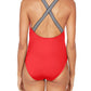 Maiô feminino Nautica Lifeguard com costas cruzadas, vermelho, tamanho médio
